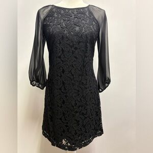 Adrianna Papell Black Lace Long Sleeve Dress, 2P